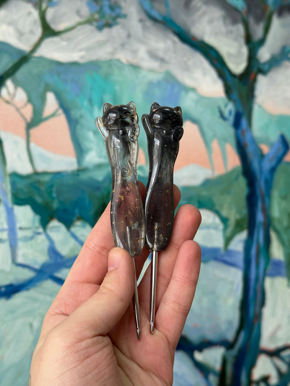 крючок с ручкой-котиком черный