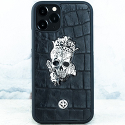 Дизайнерский чехол iPhone с черепом Calavera Euphoria HM Premium - натуральная кожа  металл