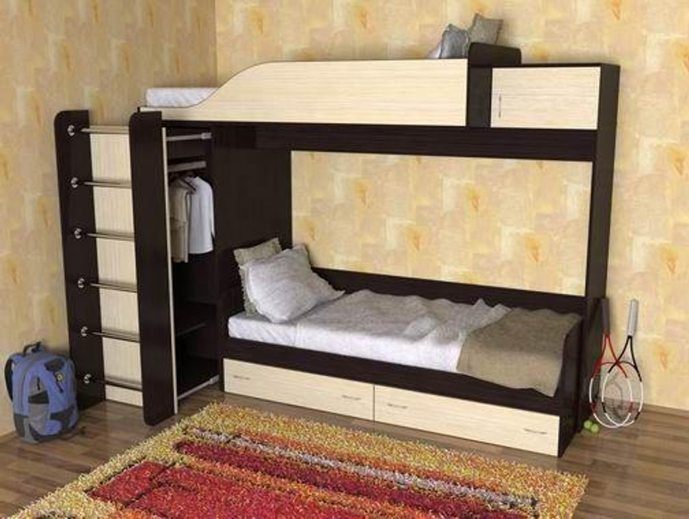 Двухъярусная кровать КарИВи Дуэт-3 Венге  Дуб Молочный