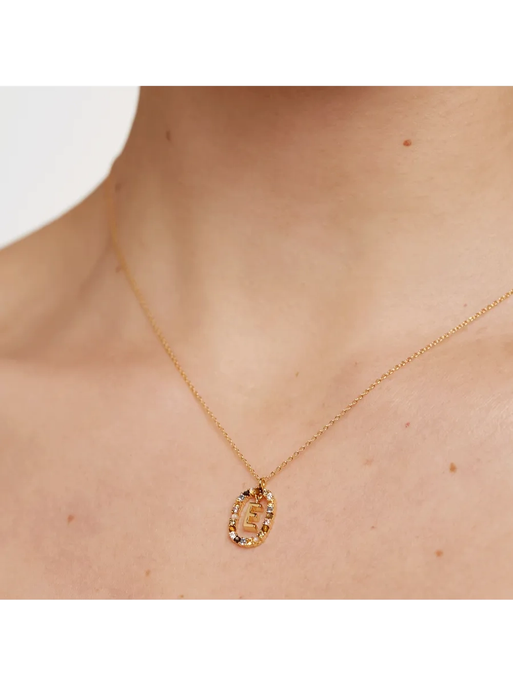 Колье Буква E серебро 925 пробы покрытое золотом