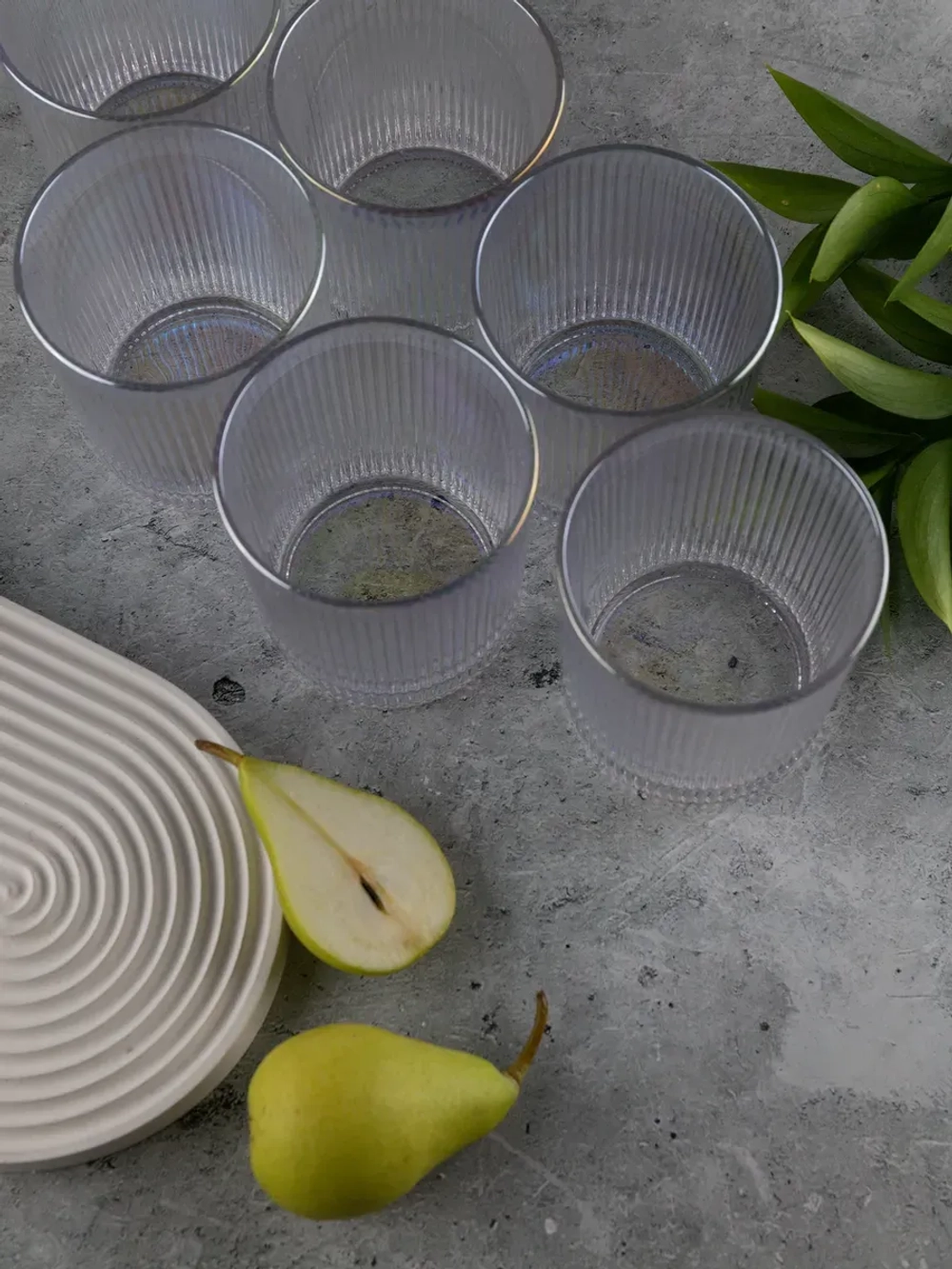 Набор ребристых бокалов для виски, 350 мл. 6 шт. перламутр