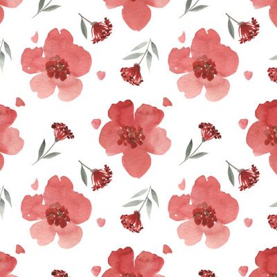 Floral background for printing. Watercolor red flowers.