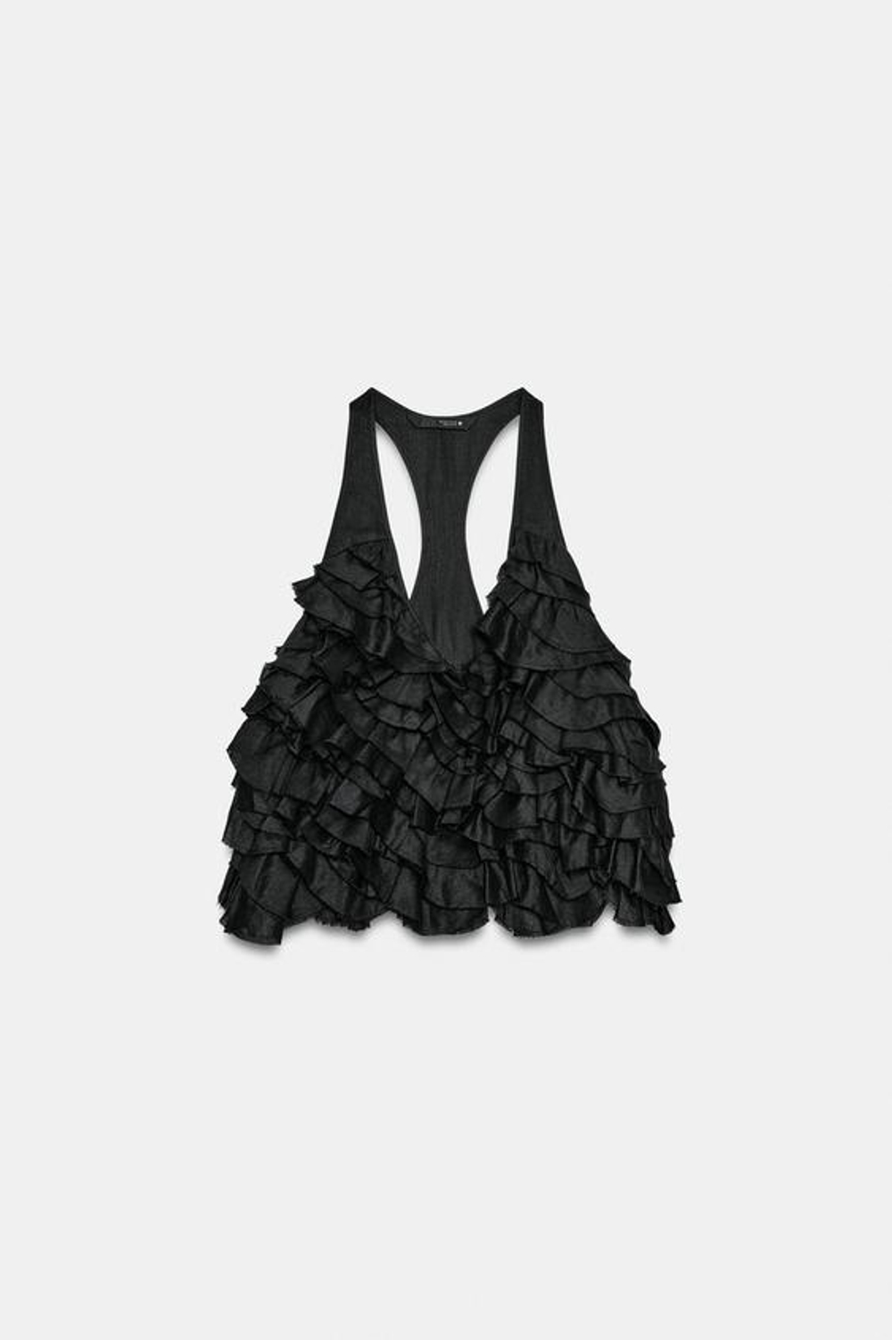 ZARA ТОП С ВОЛАНАМИ И РАМИ — ZW COLLECTION, ЧЕРНЫЙ