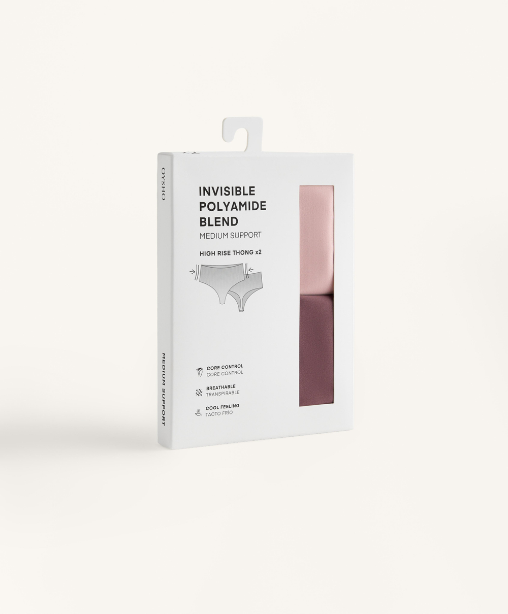 OYSHO Набор из двух трусиков-стрингов средней поддержки из смеси полиамида с высокой посадкой, темный баклажан