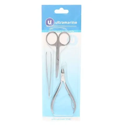 Маникюрный набор на блистере, 3 предмета «Ultramarineн» (кусачки для кутикулы, ножницы и пинцет)