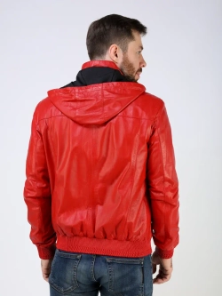 Куртка кожаная натуральная с капюшоном