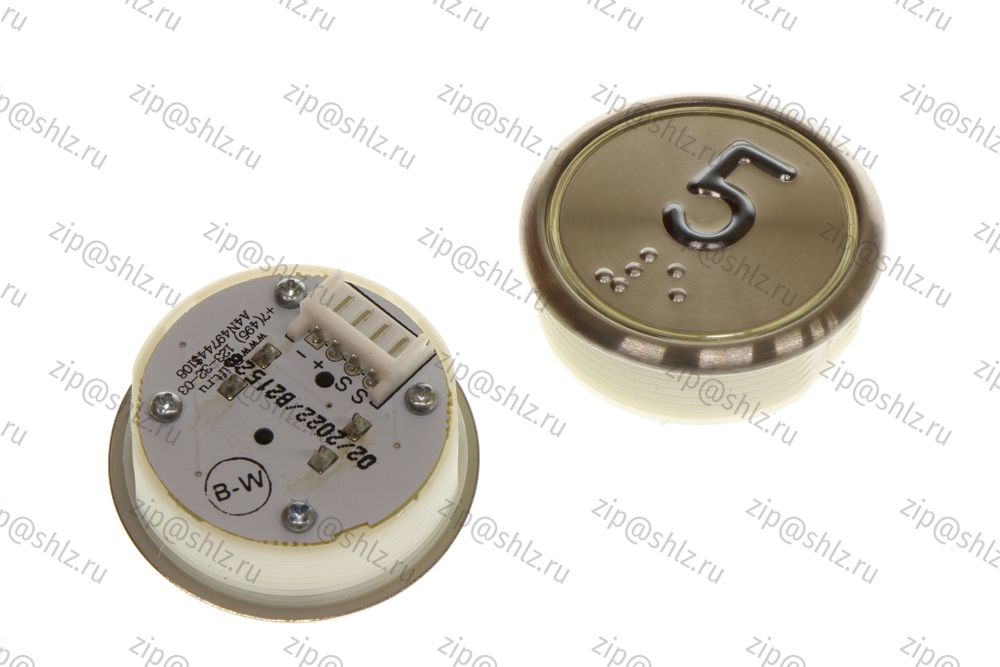 Кнопка (кнопочный модуль) BBP-R331-CMPLT-S-W-05-C &quot;5 этаж&quot;, круглая, статическая белая подсветка, Брайль.
