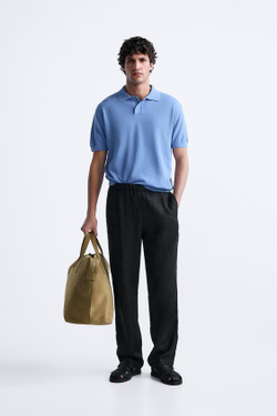 ZARA ПОЛО ИЗ РЕЛЬЕФНОГО ТРИКОТАЖА, ЯРКО-СИНИЙ