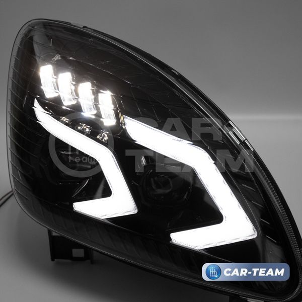 Фары Газель Бизнес передние в стиле Mercedes AMG с 4-мя Bi LED модулями и плавающими поворотниками, черная маска (Китай)