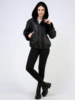 Дубленка зимняя натуральная куртка короткая с капюшоном