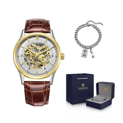 STARKING Automatic Mechanical Movement Stainless Steel Watchband Watch Men"s Watches Skeleton Dial