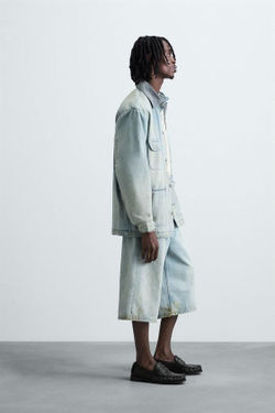 ZARA ДЖИНСОВЫЕ ШОРТЫ-БЕРМУДЫ BAGGY FIT В ВИНТАЖНОМ СТИЛЕ, ГОЛУБОЙ