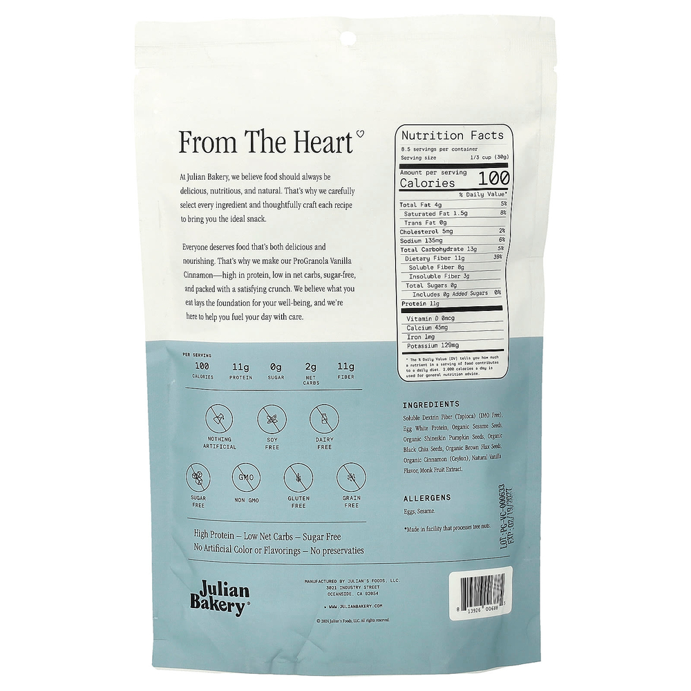 Julian Bakery, ProGranola Clusters, ваниль и корица, 255 г (9 унций)