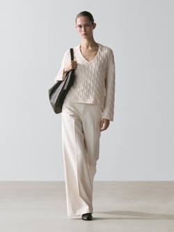 Massimo Dutti Свитер крупной вязки, натуральный/кремовый