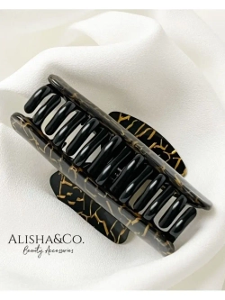 Крабик для волос средний Black & Gold Shell
