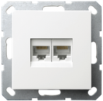 Интернет-розетка RJ45 двойная с накладкой, цвет белый глянцевый