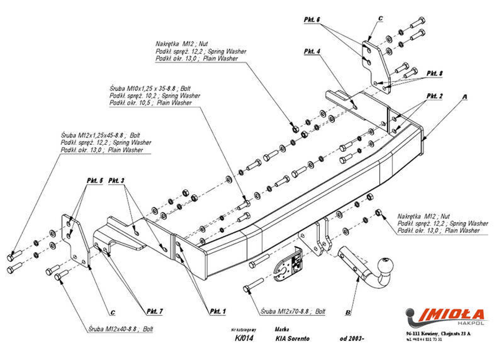 Фаркоп IMIOLA K.014 Kia Sorento 2002-2006(паспорт и сертификат в комплекте)(без электрики)