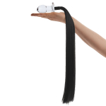 Стеклянная анальная пробка с черным конским хвостом (Цвет: прозрачный)