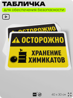 Табличка для обеспечения безопасности "Осторожно, хранение химикатов", для офиса, по охране труда для предприятия, организаций, 40х30 см, Silver Plane x Айдентика Технолоджи