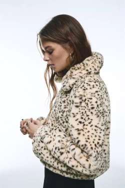 PULL&BEAR Шуба из искусственного меха с анималистическим принтом, разноцветный