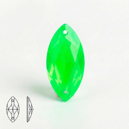 Стразы пришивные из стекла, цвет Neon Green, форма Navette