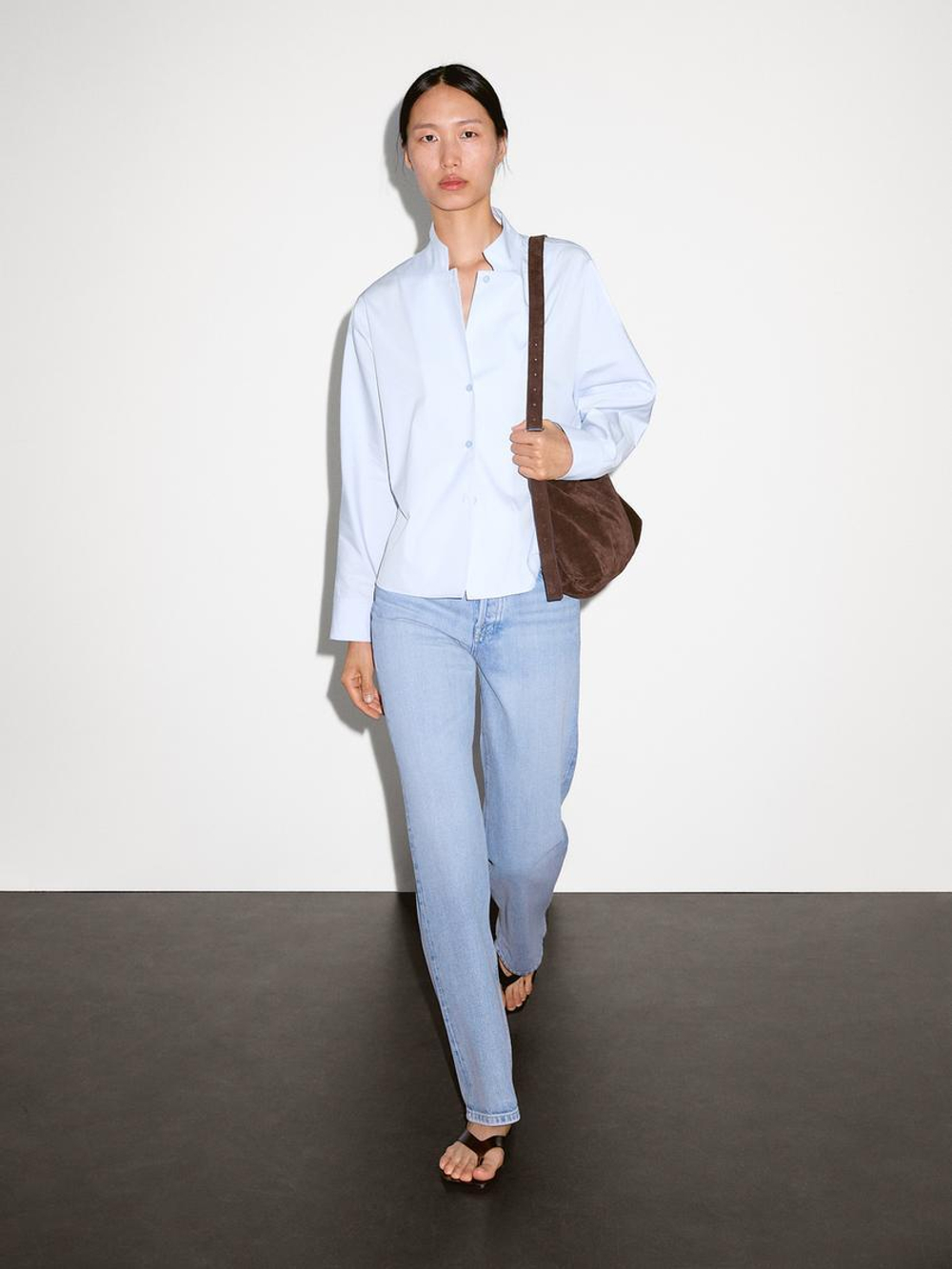 Massimo Dutti Рубашка из 100% хлопкового поплина, небесно-голубой