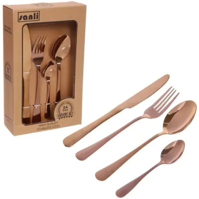 Набор столовых приборов «SANLI» 24шт (6ножей, 6вилок, 6ст.ложек, 6ч.ложек), цвет розовое золото