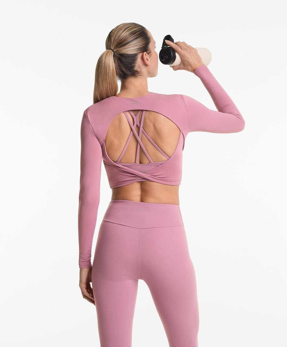 Oysho Футболка с длинным рукавом Comfortlux, светло-баклажановый