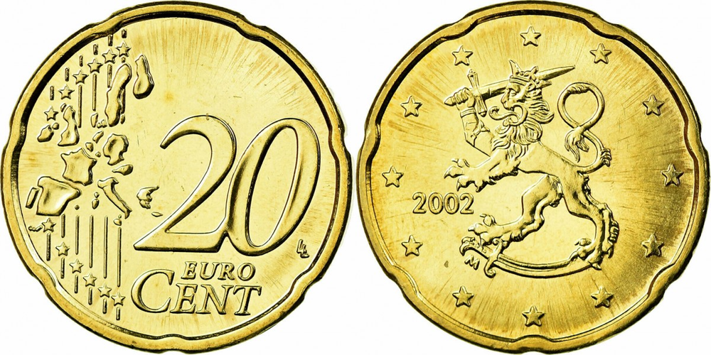 Финляндия 20 евроцентов, 1999-2006 Лев XF