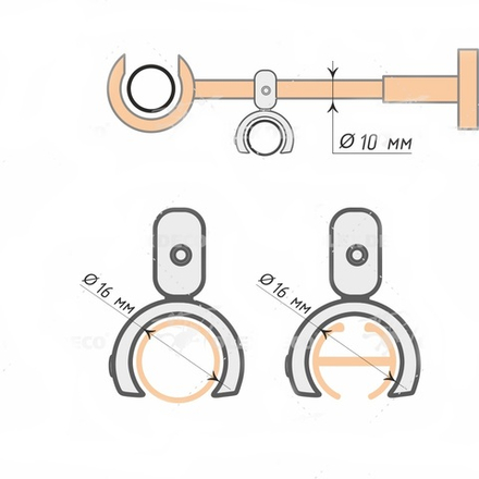 Кронштейн для крепления к ножке кронштейна круглой трубы d16 мм для второго ряда карниза, цвет античное золото