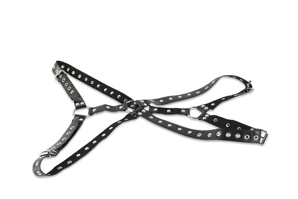 Ремневой бондаж с хромированными заклепками (Цвет: черный)