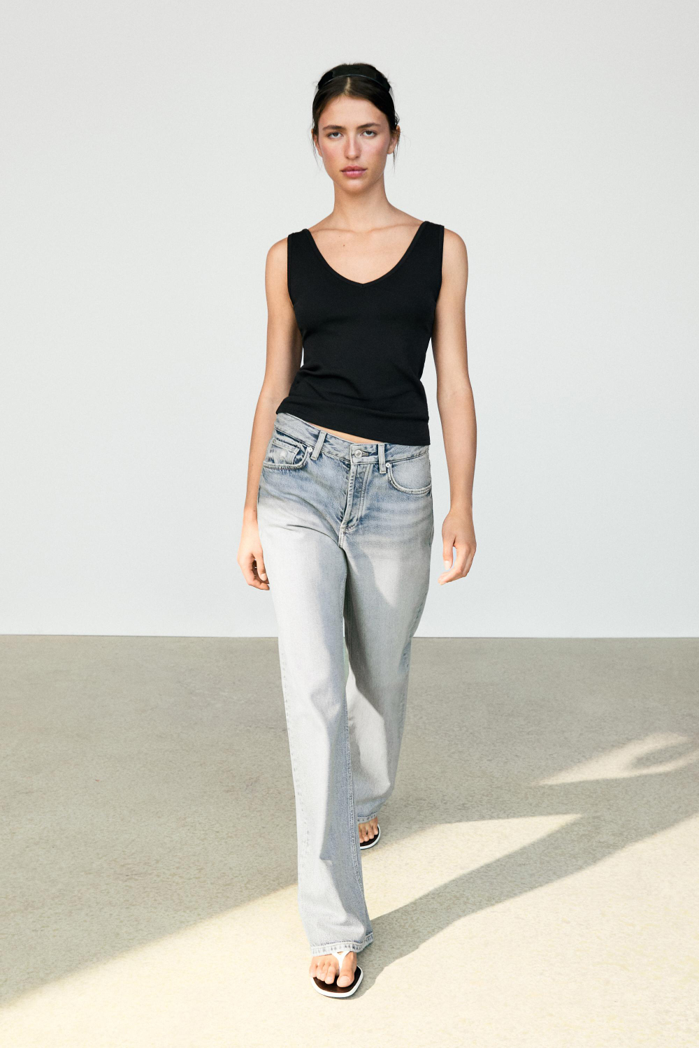 Massimo Dutti Топ из смесового хлопка на бретелях, черный