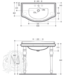 Раковина-консоль Bella Migliore  100см ML.BLL-25.100.BI схема