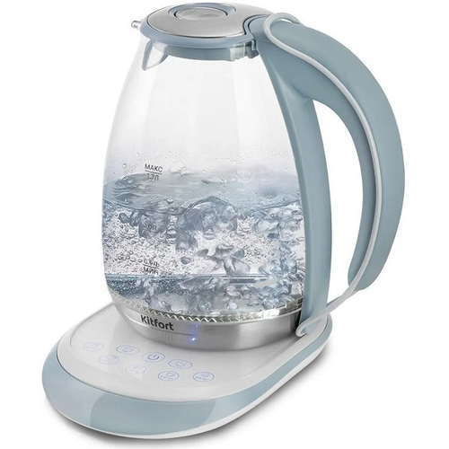 Электрочайник Kitfort KT-6670, 2200Вт, 1.7л, пластик/стекло, голубой