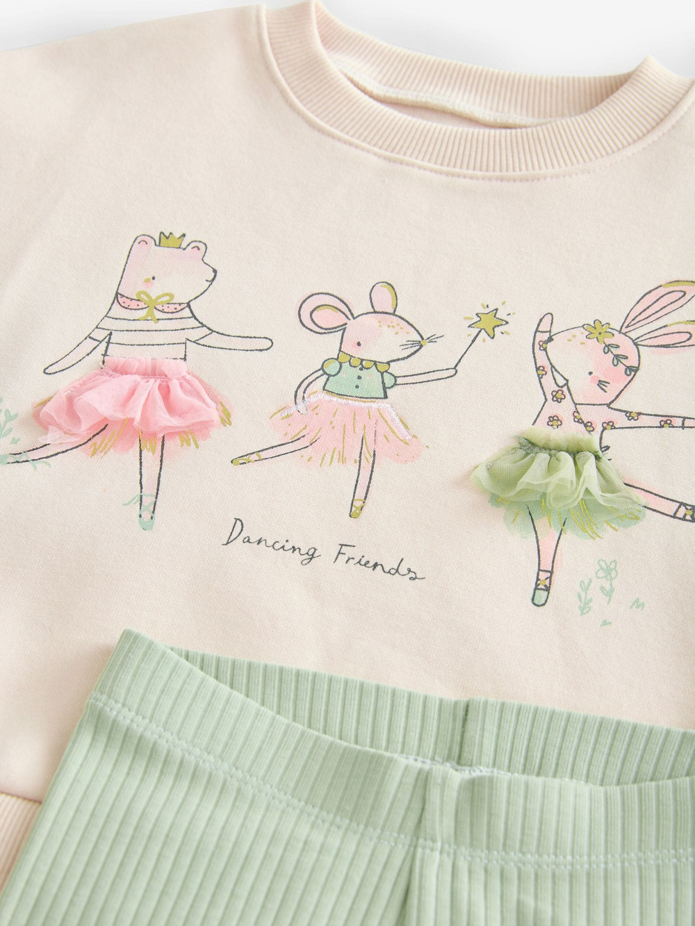 Толстовка и легинсы в комплекте для девочки Next B95-331, Молочный, Салатовый