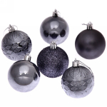 Новогодние шары 6 см (набор 6 шт) «Микс фактур», графит