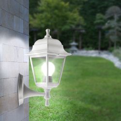 Садово-парковый светильник ЭРА НБУ 04-60-001 белый 4 гранный настенный IP44 Е27 max60Вт | Садово-парковые светильники