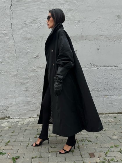 Плащ MAXI DOUBLE утепленный (черный/клетка)