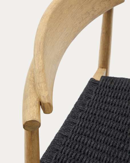 Полубарный стул Nina 62 см из массива акации с натуральной отделкой и черной веревкой