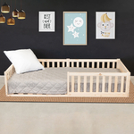 Кровать односпальная 90х200 Буфалина из массива сосны с настилом и бортиком, в натуральной отделке