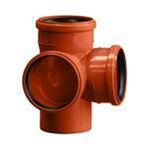 Крестовина Политэк Пайп двухплоскостная 110х110х110/87 для наружной канализации, рыжая (1/20)