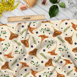 Ткань таффета грибы лисички и ягоды