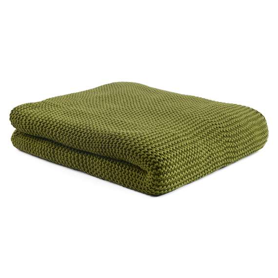 Плед из хлопка жемчужной вязки оливкового цвета Essential, 130х180 см