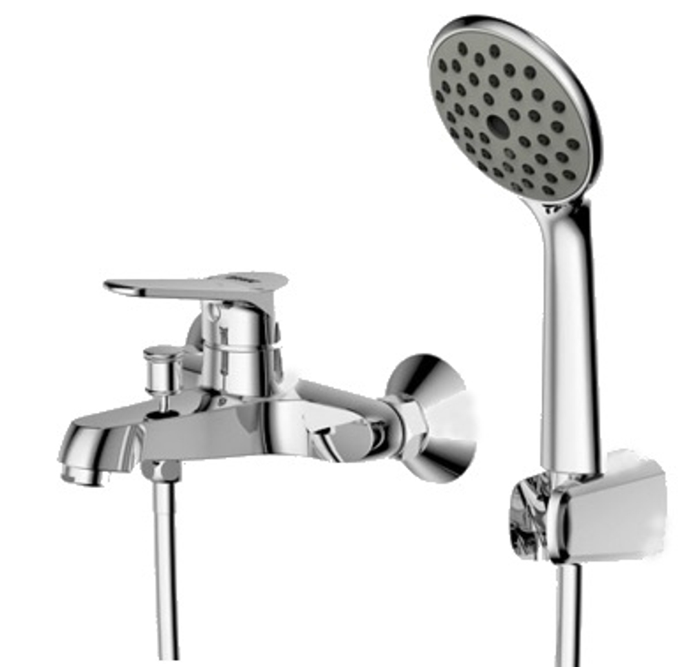 Смеситель для ванны и душа Bravat Eco с коротким изливом, шлангом 150 см и душевой лейкой, Хром (F6111147C-B)