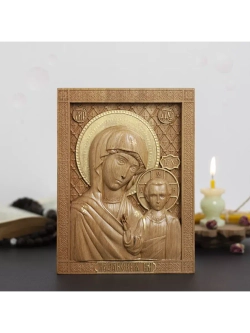 Казанская икона Божией Матери деревянная резная, бук