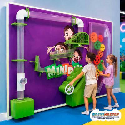 Интерактивная игровая стена «Механическая лаборатория», 3,66×0,5×2,44 м