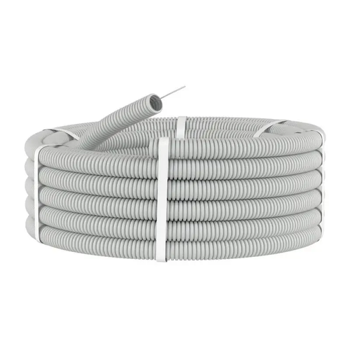 Труба гофрированная ПВХ D25 мм 50 м с протяжкой цвет светло-серый, практичный