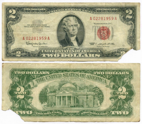 Банкнота США 2 доллара 1963 A 02281959 A. G-