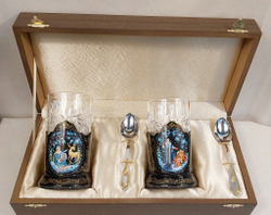 Чайный набор подстаканников (Ручная роспись Палех) №15