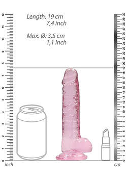 Прозрачный розовый фаллоимитатор RealRock - 14 см